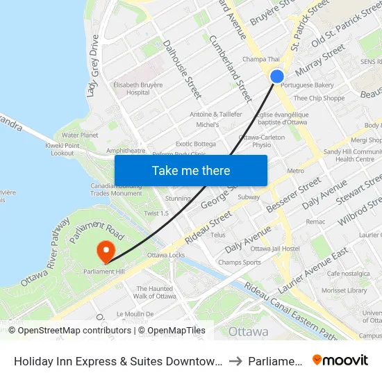 Holiday Inn Express & Suites Downtown Ottawa East to Parliament Hill map