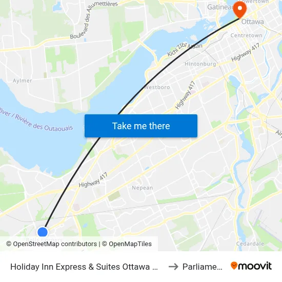 Holiday Inn Express & Suites Ottawa West - Nepean to Parliament Hill map