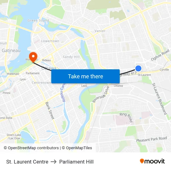 St. Laurent Centre to Parliament Hill map