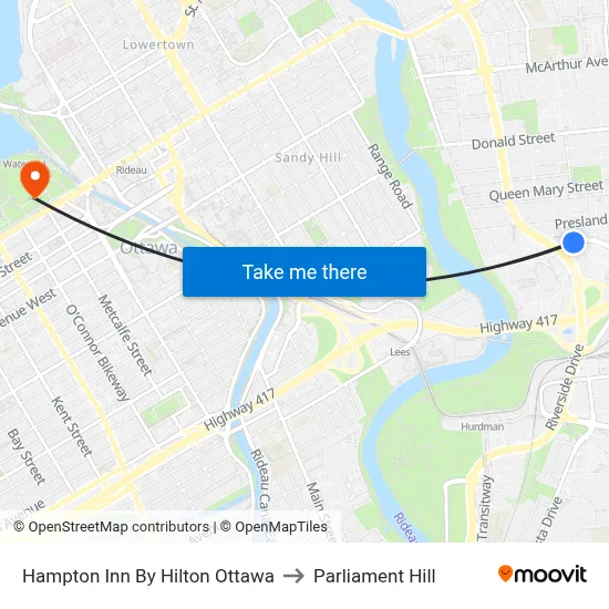 Hampton Inn By Hilton Ottawa to Parliament Hill map