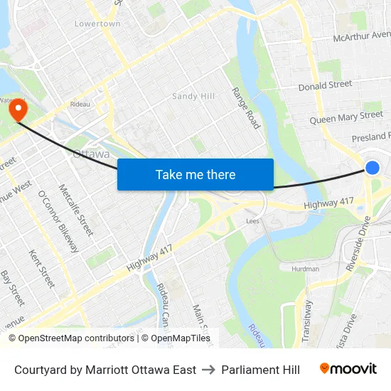 Courtyard Ottawa East to Parliament Hill map