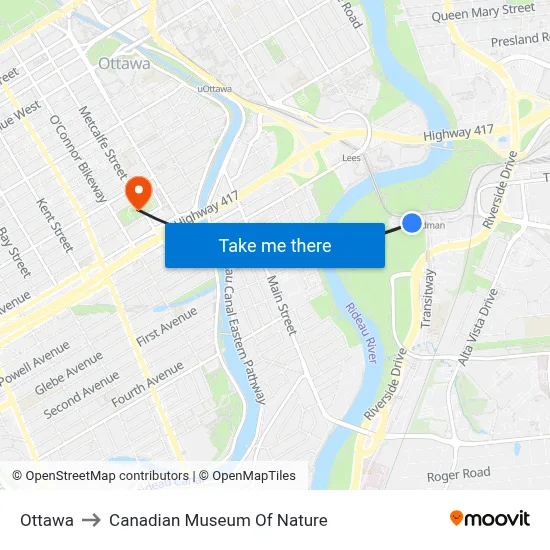 Ottawa to Canadian Museum Of Nature map