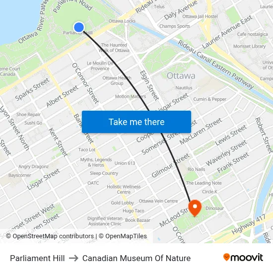 Parliament Hill to Canadian Museum Of Nature map