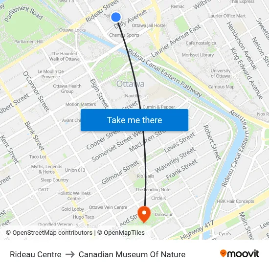 Rideau Centre to Canadian Museum Of Nature map