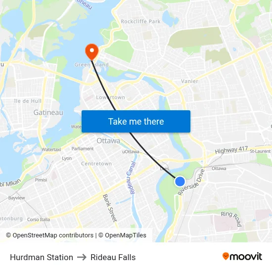 Hurdman Station to Rideau Falls map