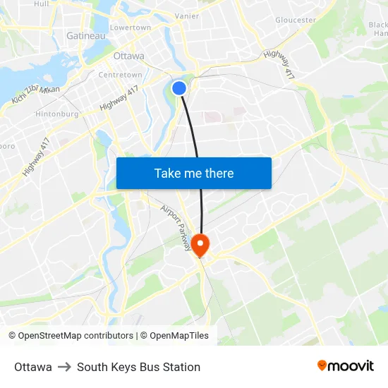 Ottawa to South Keys Bus Station map