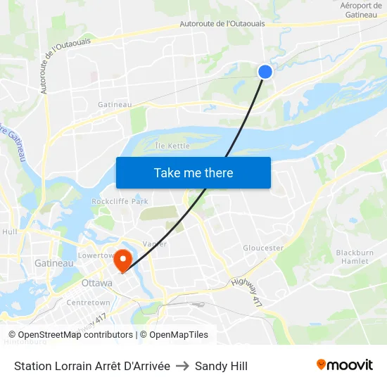 Station Lorrain Arrêt D'Arrivée to Sandy Hill map