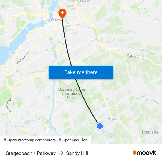 Stagecoach / Parkway to Sandy Hill map