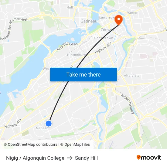 Nigig / Algonquin College to Sandy Hill map