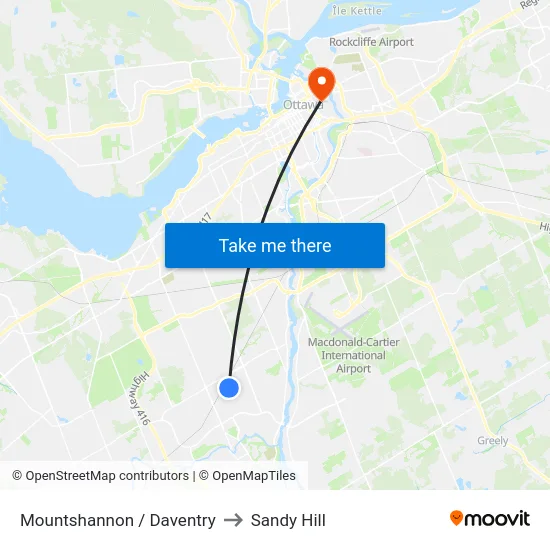 Mountshannon / Daventry to Sandy Hill map