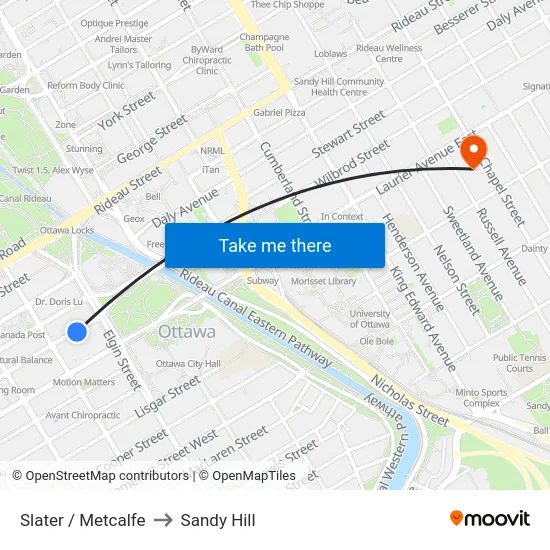 Slater / Metcalfe to Sandy Hill map