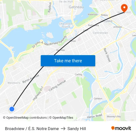Broadview / É.S. Notre Dame to Sandy Hill map