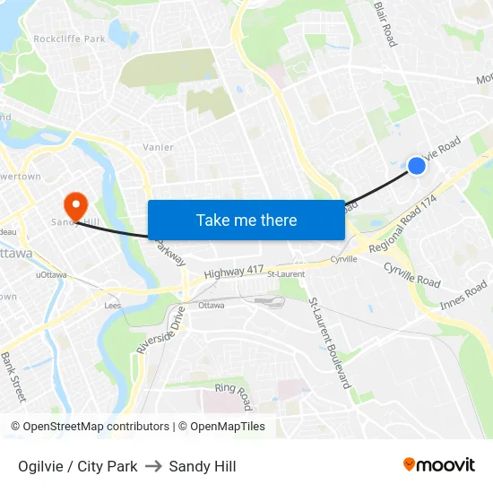 Ogilvie / City Park to Sandy Hill map
