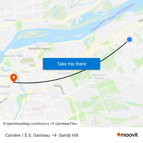 Carrière / É.S. Garneau to Sandy Hill map