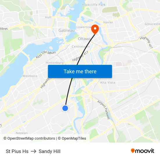 St Pius Hs to Sandy Hill map