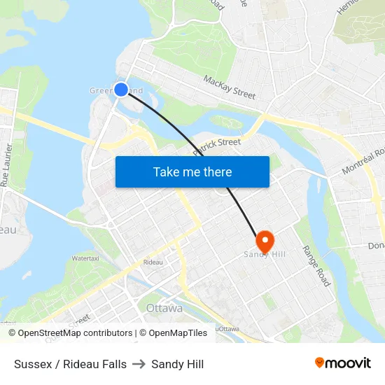 Sussex / Rideau Falls to Sandy Hill map