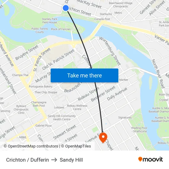 Crichton / Dufferin to Sandy Hill map