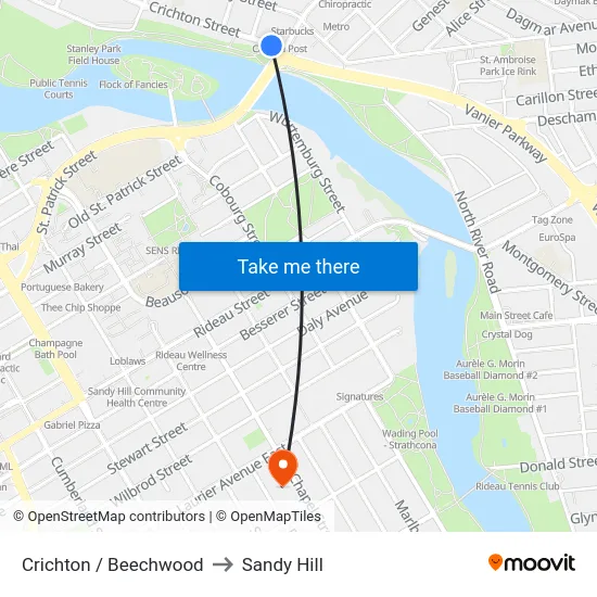 Crichton / Beechwood to Sandy Hill map