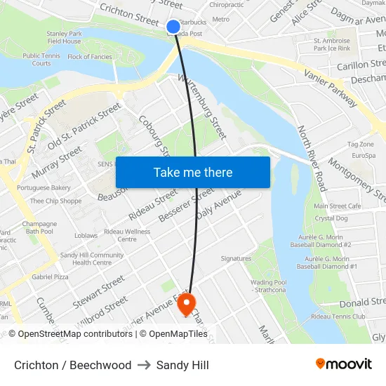 Crichton / Beechwood to Sandy Hill map