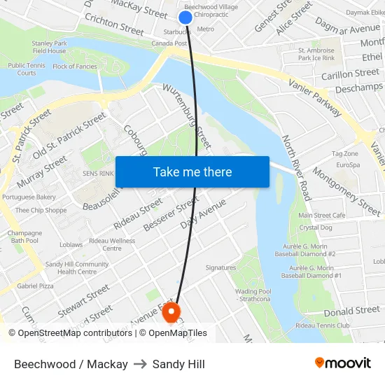 Beechwood / Mackay to Sandy Hill map