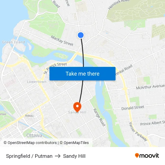 Springfield / Putman to Sandy Hill map