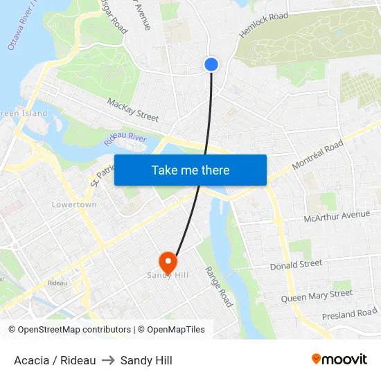 Acacia / Rideau to Sandy Hill map