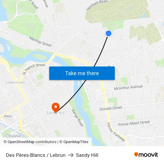 Des Pères-Blancs / Lebrun to Sandy Hill map