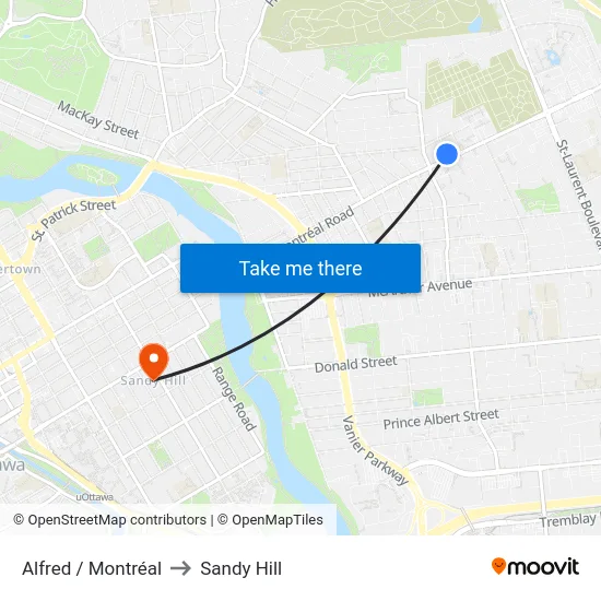 Alfred / Montréal to Sandy Hill map