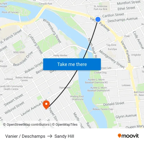 Vanier / Deschamps to Sandy Hill map