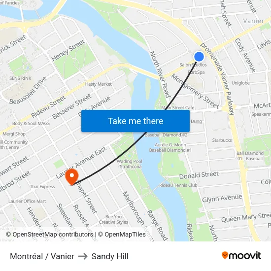 Montréal / Vanier to Sandy Hill map