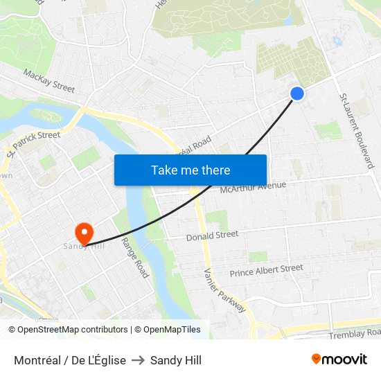 Montréal / De L'Église to Sandy Hill map