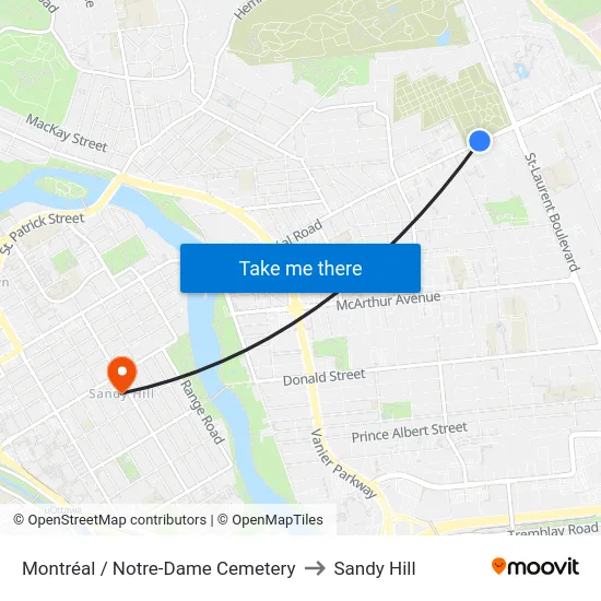 Montréal / Notre-Dame Cemetery to Sandy Hill map