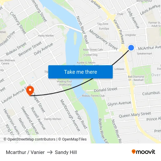 Mcarthur / Vanier to Sandy Hill map