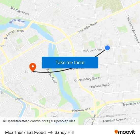 Mcarthur / Eastwood to Sandy Hill map
