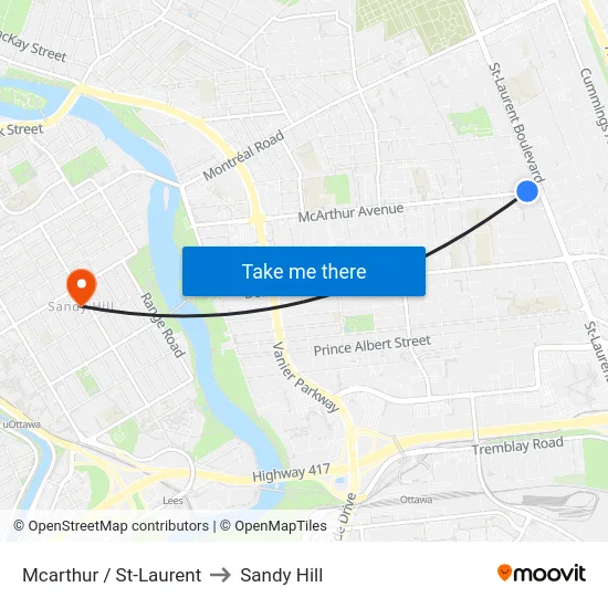 Mcarthur / St-Laurent to Sandy Hill map