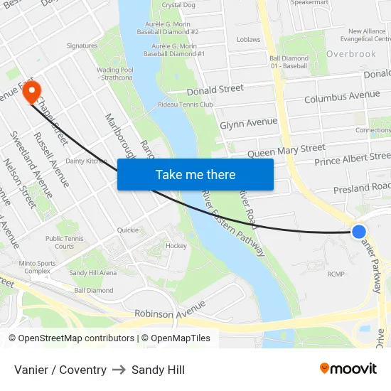 Vanier / Coventry to Sandy Hill map