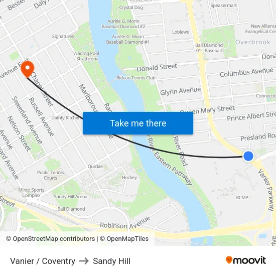 Vanier / Coventry to Sandy Hill map