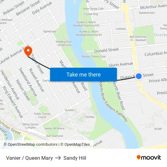 Vanier / Queen Mary to Sandy Hill map