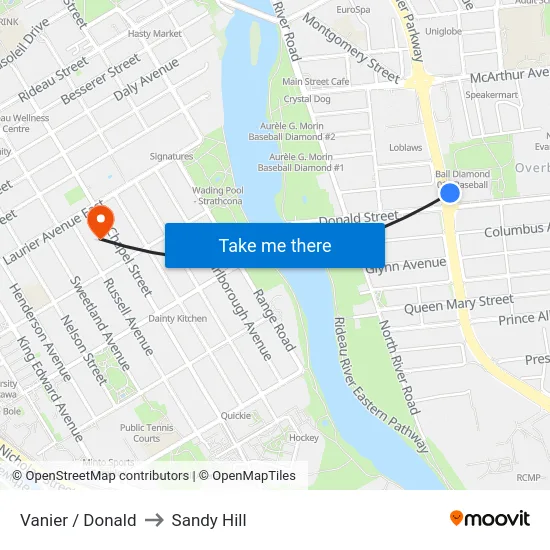 Vanier / Donald to Sandy Hill map