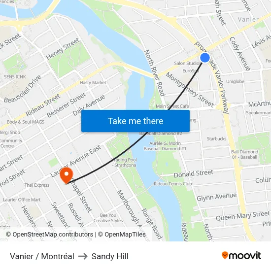Vanier / Montréal to Sandy Hill map