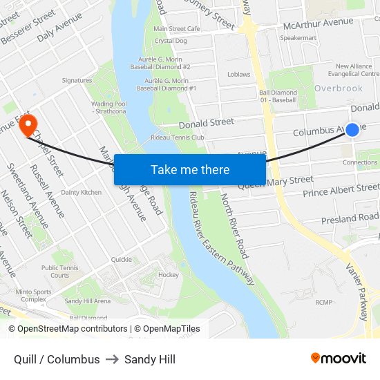 Quill / Columbus to Sandy Hill map