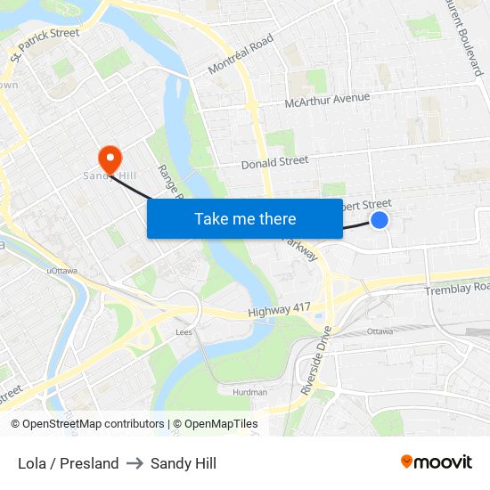 Lola / Presland to Sandy Hill map