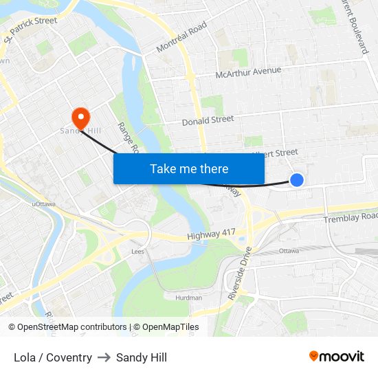 Lola / Coventry to Sandy Hill map