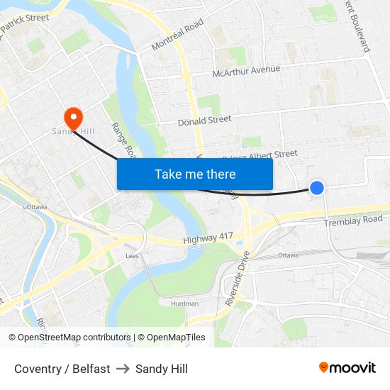 Coventry / Belfast to Sandy Hill map