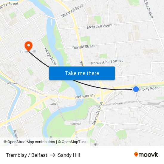 Tremblay / Belfast to Sandy Hill map