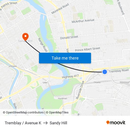 Tremblay / Avenue K to Sandy Hill map