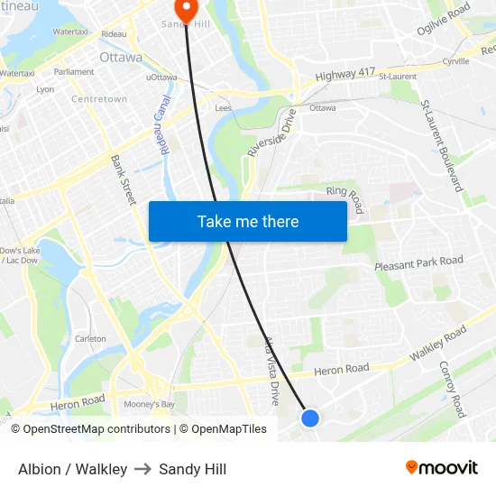 Albion / Walkley to Sandy Hill map