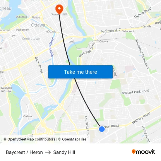Baycrest / Heron to Sandy Hill map