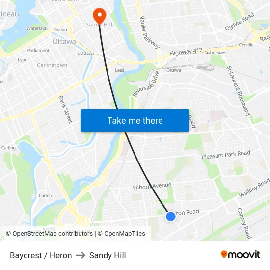 Baycrest / Heron to Sandy Hill map