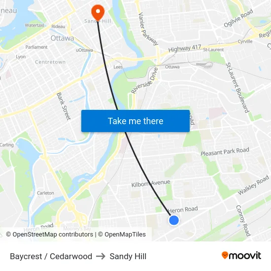 Baycrest / Cedarwood to Sandy Hill map